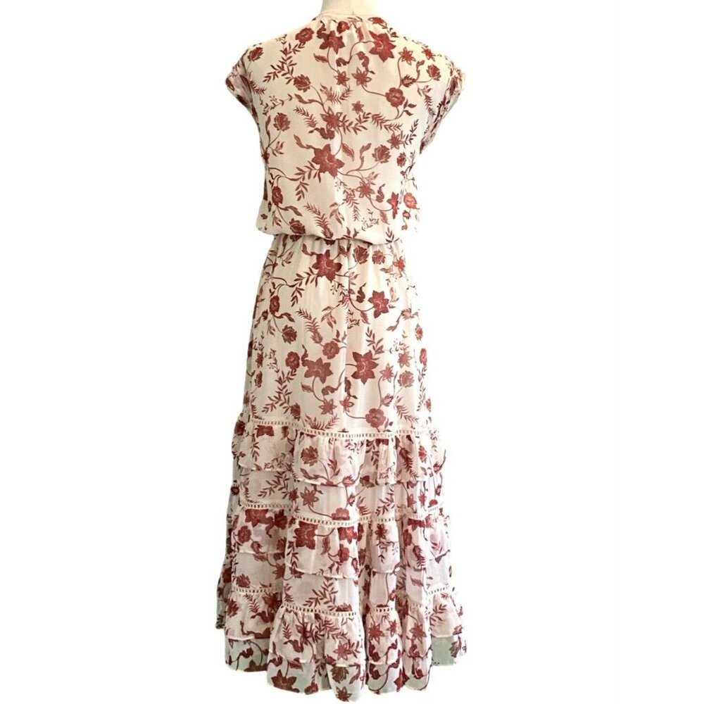 Rebecca Minkoff Sleeveless Blouson Drawstring Waist Cream Floral Dress Size M - Picture 3 of 6